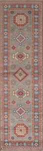 Geometrischer Super Kazak 10 Fuß Läufer Teppich 9 Fuß 9 Zoll x 2 Fuß 8 Zoll handgeknüpfte Wolle - Bild 1 von 12
