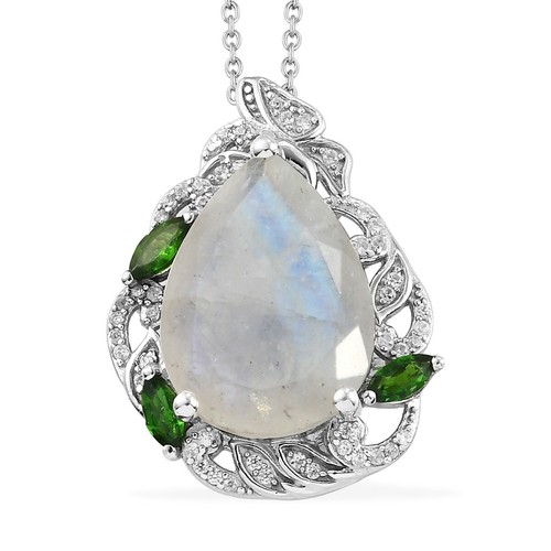 CHROME HEARTS Collana con ciondolo pietra di luna arcobaleno Kuisa 9 50 ctw 20" placcato platino 7 g