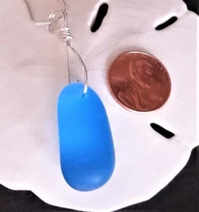 PACIFIC BLUE Sea glass jewelry beach glass pebble handmade Pendant Necklace - Picture 1 of 5