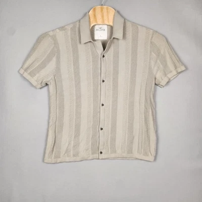 Hollister Shirt Mens Large Beige Short Sleeve Button Up Knit Textured Stripe - Image 1 of 4