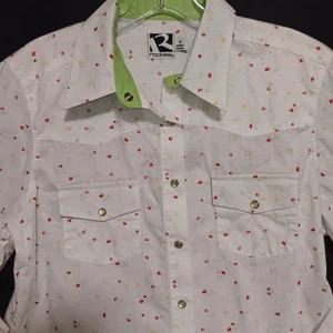 Rockies Western Shirt Sz M White w/Mini Floral Pearl Snaps Rodeo Ranch Cowgirl - Picture 1 of 9