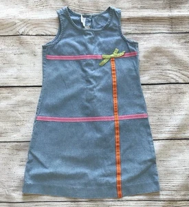 Talbots Kids Blue Chambray Sleeveless Dress w. Ribbons Girl's Sz 4 - Picture 1 of 3