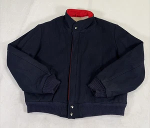 Vintage Field & Stream Men's Lg. Navy Wool Raglan Sleeve Bomber, Sherpa Lined - Picture 1 of 11