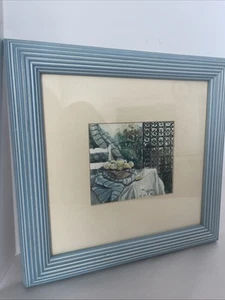 Fruit Basket Painting On Table Still-Life Framed Watercolor Painting 12.5x12.5” - Picture 1 of 12