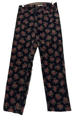 VTG Jones NY Sport stretch Black straight leg Floral Corduroy Preppy pants - Image 1 of 4