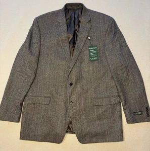 NWT Lauren Ralph Lauren 100% Wool Grey Herringbone 2 Button Blazer Jacket 46L - Picture 1 of 7