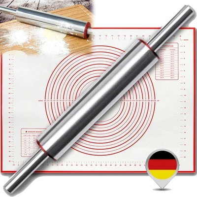 Nudelholz aus Edelstahl Kein Mehlfleck Leicht zu Reinigen Mit Backmatte Für Teig - Bild 1 von 4