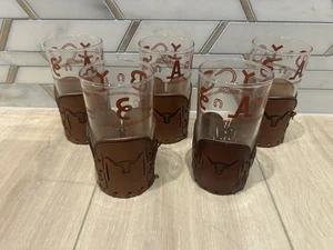 Libbey Bamco Western Cowboy Longhorn Tooled Leather Highball Glasses Set of 5 - Picture 1 of 10