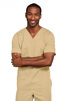 Khaki Cherokee Scrubs Workwear Core Stretch Unisex V Neck Top 4725 KAKW - Image 1 of 3