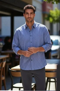 Robert Talbott Men’s L Button Down Shirt Blue Plaid Carmel California - Picture 1 of 5