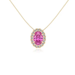 Lab Grown Rosa Saphir Solitär Anhänger Halskette für Frauen (Silber, Gold) - Bild 1 von 24