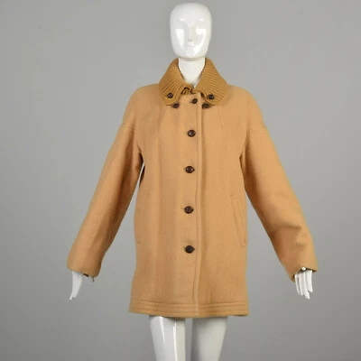 Abrigo de lana grande años 60 amarillo mostaza tostado acanalado cuello tejido bahía de Hudson de gran tamaño Foto 1 de 4