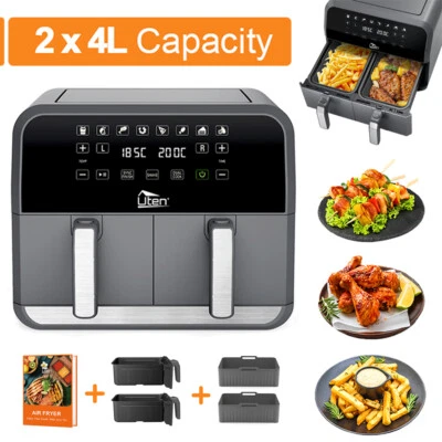 8L Heißluftfritteuse Doppel Airfryer 2x4L Fritteusen Fritteuse Ofen ohne Öl Fett - Bild 1 von 4
