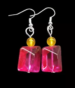 Impactantes Pendientes de Vidrio de Plata Esterlina Rosa Cristal Joyería Relleno de Medias - Imagen 1 de 2