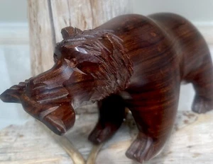 Hand Carved Wooden  Grizzly Bear With Salmon in Mouth Figurine Highly Polished - Picture 1 of 7