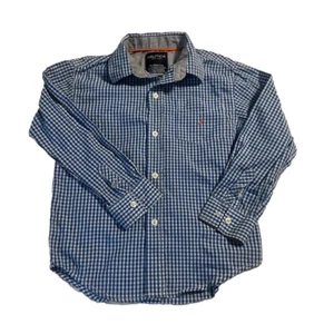 Nautica Button Up LS Shirt Youth XL 7X Blue Plaid Cotton Sailing Logo Boys - Picture 1 of 9