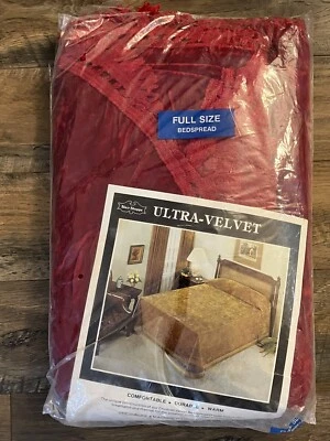 Винтажный Blair Shoppe ультра бархат измельченный красный полный размер покрывало бахрома новый - Изображение 1 из 4