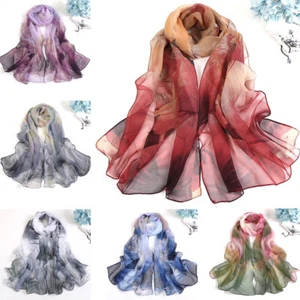 Sciarpe morbide donna georgette lunghe floreali spiaggia spalla sciarpa seta moda - Foto 1 di 12