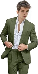 2 Piece Boys Linen Suit Formal Slim Fit Summer Beach Wedding Party Prom Suits - Picture 1 of 27