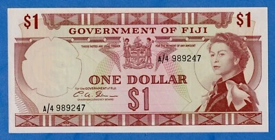FIJI $1  1971 (ND)  P-65b aUNC/UNC Note - QE II   A/4 989247 - Image 1 of 3