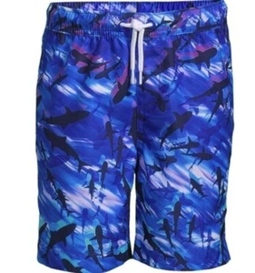 Lands End Printed Volley Shark Swim Trunks Boys' Size XS Blue & Black NWOT! - Picture 1 of 5