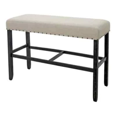 Furniture of America Counter Height Bench 25"H x 44"W x 16"D Padded Ivory/Black - Image 1 of 4