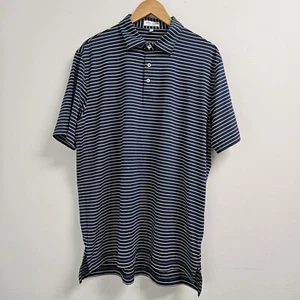 Peter Millar Polo Shirt Men Large Navy Blue Green Striped Golf Summer Comfort - Picture 1 of 12