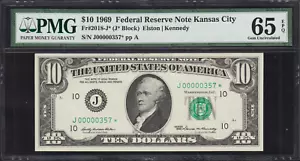 Fr.2018-J* 1969 $10 FRN 3 Digit Low Serial Number PMG Gem UNC 65 EPQ - Picture 1 of 2