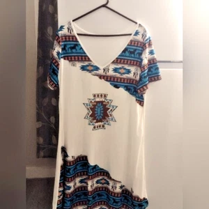 Temu White and Blue Patterned Women's Dress Size 1X.. - Picture 1 of 7