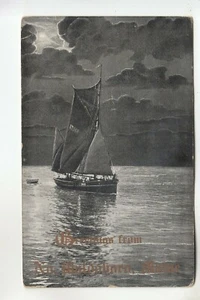 Moonlight Sail Gold Gilt Greetings from North Waldoboro ME - Picture 1 of 1