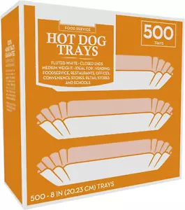 500 Paper Hot Dog Trays | White Hot Dog Wrappers | 8 Inch Hotdog Tray Holders Pl - Picture 1 of 5