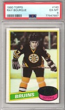 1980 Topps Hockey Card, PSA 6, #140 Ray Bourque, Rookie, Bruins
