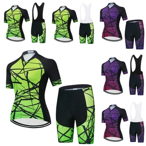 Womens Cycling Shorts Set 35 Women's Cycling Short Sleeve Jersey an (Bib) Shorts Padded Set Green / Purple
