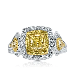 1.39 TCW Cushion Yellow Diamond Engagement Ring 18k White Gold - Picture 1 of 3