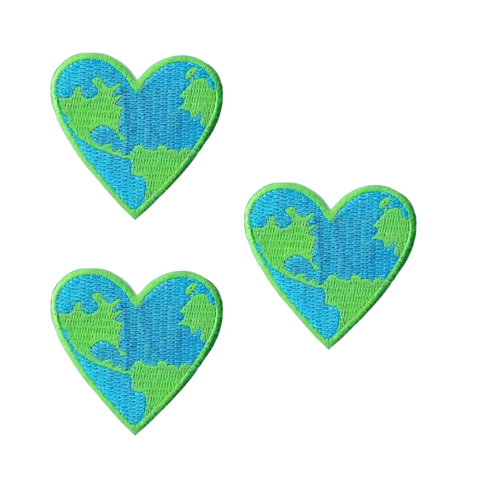 Blue-Green Earth Heart Ecology (3-Pack) Iron On Patch - Image 1 of 4