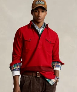 $298+ Polo Ralph Lauren Red Classic Fit SUEDE TRIM Wool-Blend Shirt Men's SZ S - Picture 1 of 5