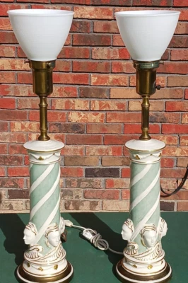 Vintage Rembrandt Table Lamps  NeoClassical Greek  Torchieres, Pair - Image 1 of 4