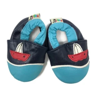mepiQ Infant Leather Mocassins Blue Sailboat Nautical / 0-6 Months / Soft Sole - Picture 1 of 4