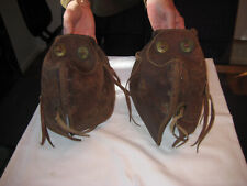 Antique Pair of Tapaderos Tooled Leather with Wooden Stirrups