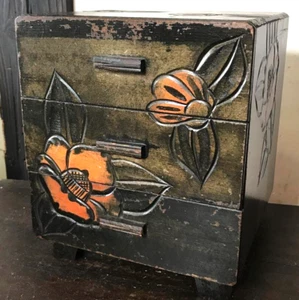 Japanese Vintage Camellia Wood Box Kohikidashi Chest 3 Drawers 7.8×H9.1×7.7in FS - Picture 1 of 15