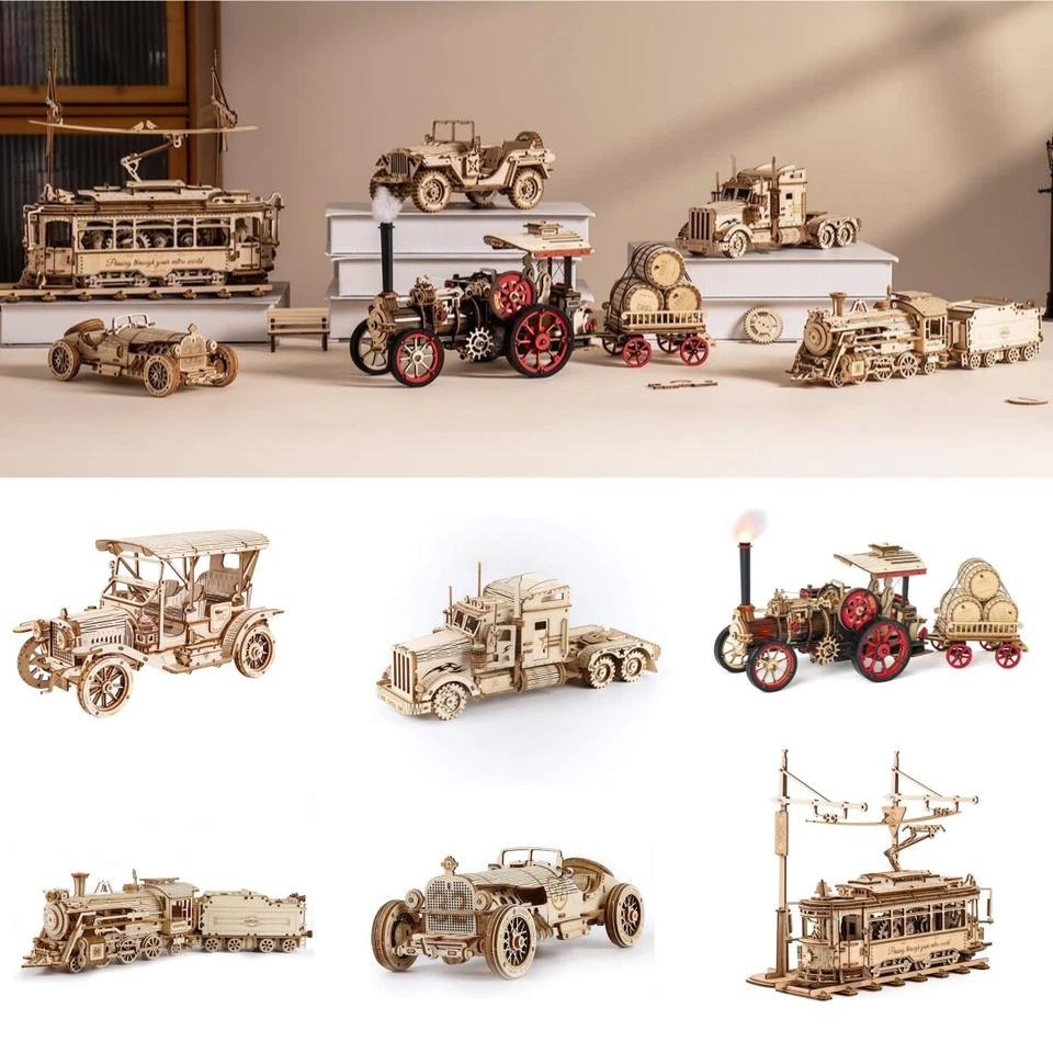 ROKR Wood Mechanical Car Model 3D Puzzle Self Assembly Kit Gear Building Toys - Image 1 of 1