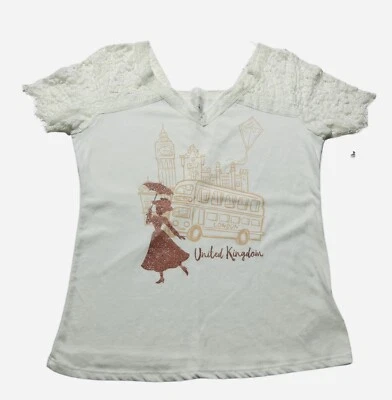 NEW Disney Parks Epcot UK Mary Poppins Lace T-shirt White Women’s Medium MD READ - Image 1 of 4