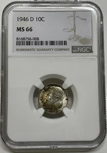 1946-D Roosevelt Dime 10c NGC MS 66 Mint State - Picture 1 of 5