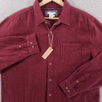 Camisa Carbon2Cobalto Para Hombre Grande Granate Texturizada Waffle Manga Larga Botón Delantero Foto 1 de 4