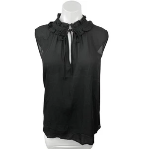 NEW LOFT Black Ruffle Mock Tie Neck Sleeveless Sheer Blouse Tank Top Size XL - Picture 1 of 5