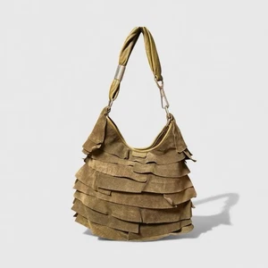 Yves Saint Laurent Saint Tropez Ruffle Bag Shoulder Bag Suede Leather Brown Rare - Picture 1 of 11