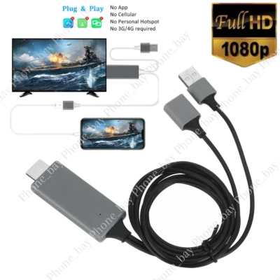 USB HDMI Cable 1080P Phone to Digital TV HDTV AV Adapter For iPhone iPad Android - Image 1 of 4