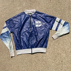 Vtg 90s NFL Dallas Cowboys Tyvek Paper Bomber Jacket Windbreaker L 42-44 Rare - Picture 1 of 12