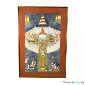 Vintage Traditional Thai Buddhist Hindu Temple Painting on Textile - 2x3 - Picture 1 of 12