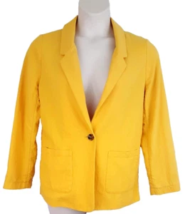 Chaqueta Blazer Soft Surroundings Mujer S Amarilla Bolsillos de Un Botón Algodón Pequeña - Imagen 1 de 10